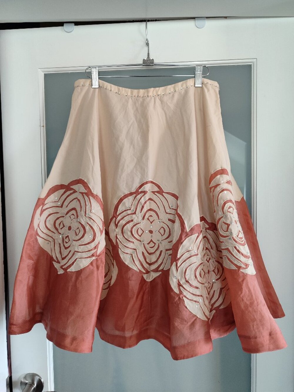 Anthropologie Odille Silk Blend Floral Applique Sequin Midi Circle Skirt